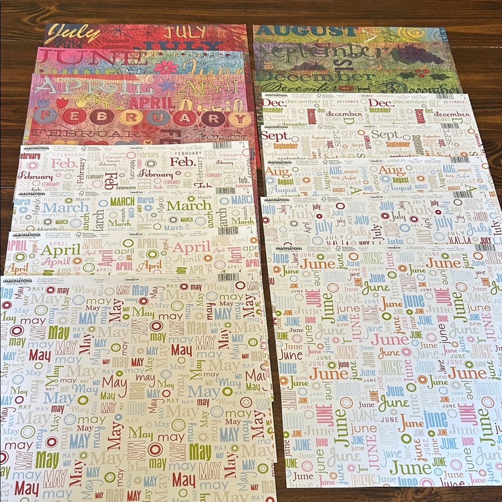 16 sheets 12x12 variety of Colorful Monthly Scrapbook Paper